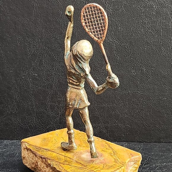 Rare Vintage Bijan Sculpture Tennis Player Mixed Metal-Bronze and Copper - Picture 8 of 10
